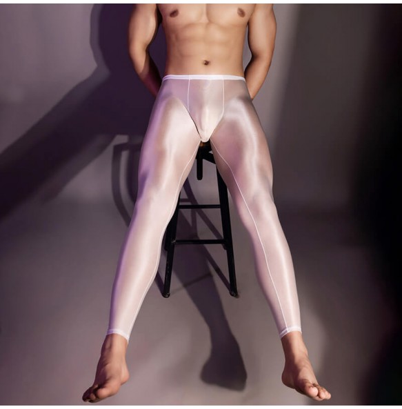 Feeetmoi - Men's Ultra-Thin Shiny Leggings (White)